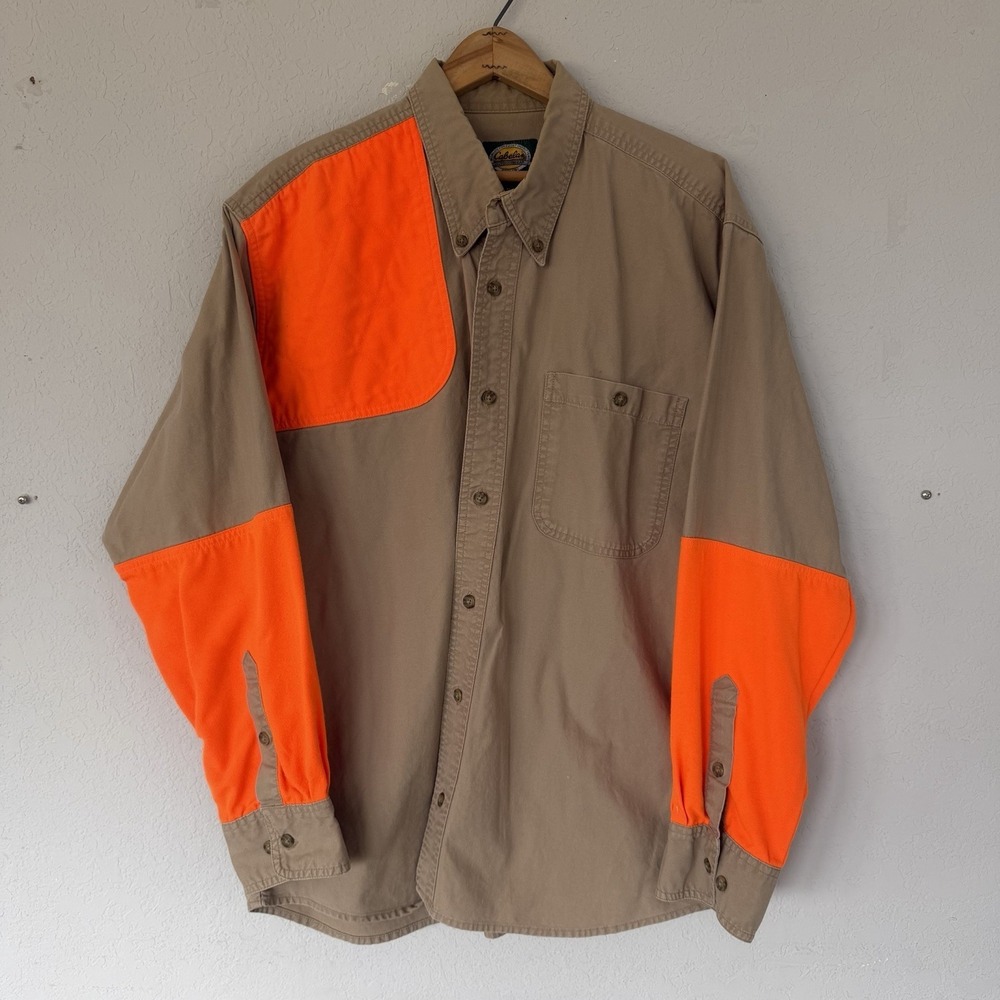 CABELAS Hunting Shirt Size XL Tall Brown Orange Long Sleeve Button Down